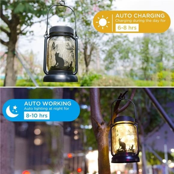 Mobile Outdoor Solar Lantern, Cat & Butterfly Fairy Light Theme‎ Garden Decor - Picture 5 of 6